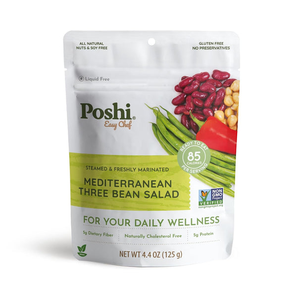 POSHI Mediterranean Three Bean Salad Natural, Keto, Vegan, Non GMO, Low Carb
