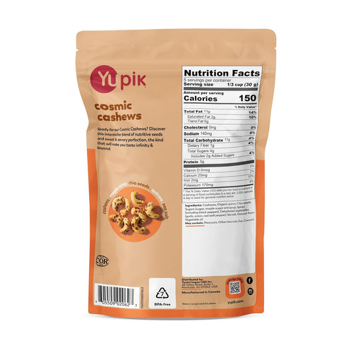 6 Oz, Yupik Salted Maple Cosmic Cashews, Crunchy Savory Snack, Made with Natural Ingredients, Cashews, Maple Syrup