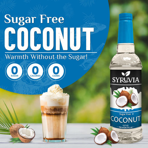 25.4 oz. 0 Syruvia Sugar Free Brown Sugar Cinnamon, Coconut & Pistachio Syrup - fl Premium Coffee Flavoring Syrup.