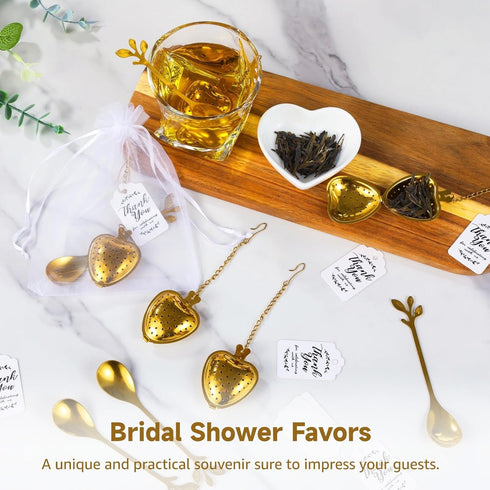 Generic 25 Sets Wedding Keepsakes for People, Bridal Shower Gifts, Tea Gathering Kit with Leaf Tea Spoons, Heart Tea