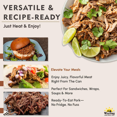 14.5 Oz 5-Year Pack 1 Werling & Sons Canned Pork Fully Cooked Heat & Eat Canned Meat | Premium Quality, Shelf-Stable |