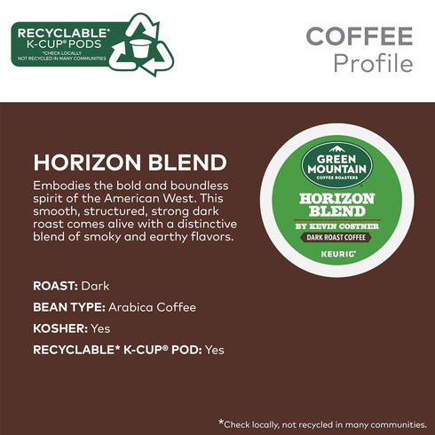 60-Count (6 10 Count Green Mountain Coffee Roasters Horizon Blend Coffee by Kevin Costner, Keurig Single Serve K-Cup
