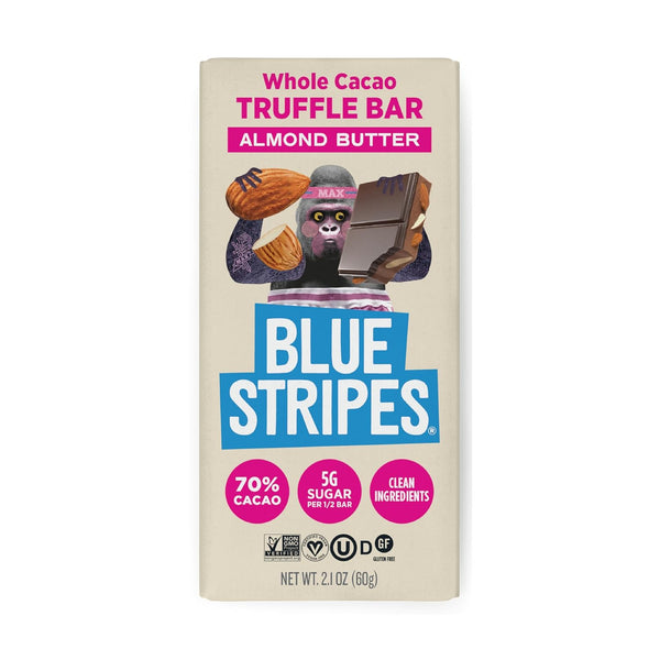 Blue Stripes - Almond Butter Whole Cacao Truffle Chocolate Bars, 70% Cacao,