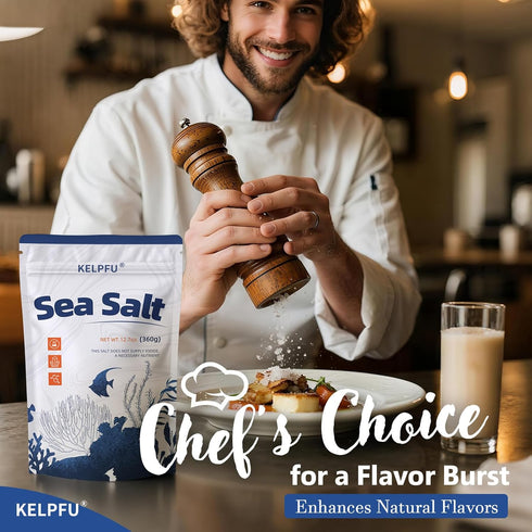 KELPFU 12oz Australian Coarse Sea Salt for Grinder Refill - Premium Non-Iodized & Unrefined - Pure Crunchy Grains