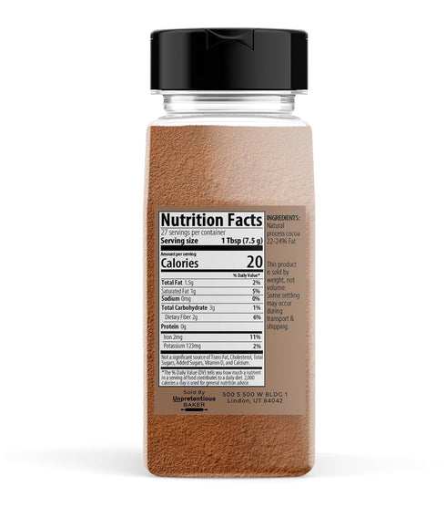 22-24% (7.2 Unpretentious High Fat Cocoa Powder, Smooth & Natural, Fat Content, Baking Essential Ounce)