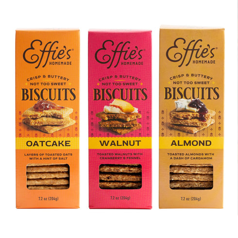 Effie's Homemade Biscuits - Variety Pack - Oatcakes, Walnut, Almond - 3