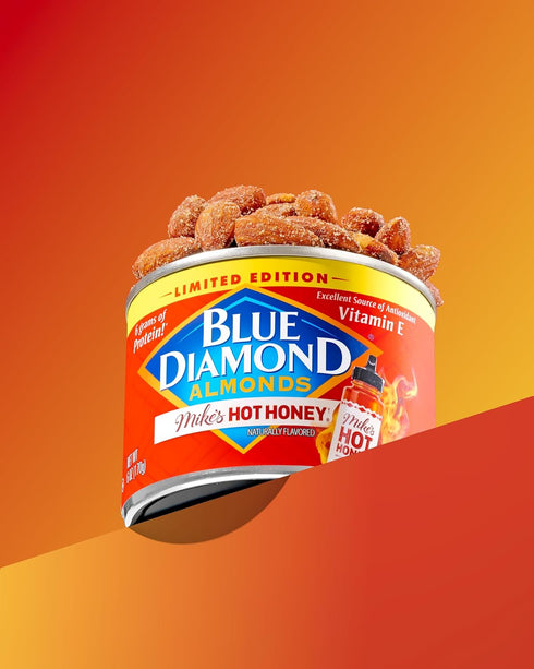 6oz. Blue Diamond Almonds, Made with Mikes Hot Honey Infused with Chilies For a Perfect Sweet and Spicy Snack Nut