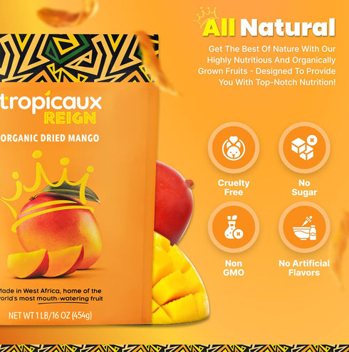 16oz Organic Dried Mango Slices, No Sugar Added, - All-Natural, Non-GMO, Mouth-Watering Dried Mangoes