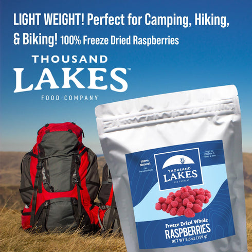 Thousand Lakes Freeze Dried Fruit - Raspberries 1.2 Ounces, No Sugar Added, 100% Whole Raspberries
