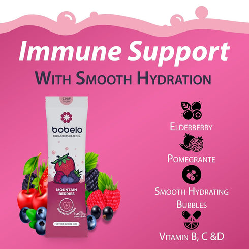 15 Counts Bobelo Smooth Hydrating Bubbles - Hydration Powder with Balanced Electrolyte - Sugar Free Powdered Drink Mix