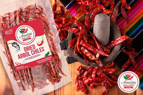 Chile De Arbol 4oz - Dried Whole Red Chili Peppers, Premium All Natural, Resealable Bag for Cooking