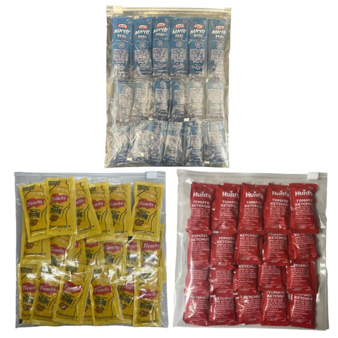 150 pack 50 150 Pack, Chronos Condiment assortment gift - Single Serve Pouches of Each: Ketchup, Mustard, and Mayo