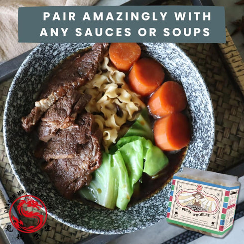 320g (Pack 1) DRAGON MAMA'S KITCHEN Taiwanese Petal Noodles - | Vegan Non-fried No Palm oil No Preservatives No
