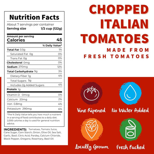 (28 oz. 6 pack) Dei Fratelli Chopped Italian Tomatoes with Herbs and Olive Oil - Vine-Ripened Non GMO, Gluten-Free