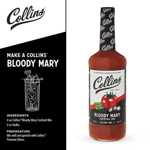 Collins Classic Bloody Mary Mix: Made with Tomato, Garlic, and Spices, 32 fl oz for Brunch Cocktails