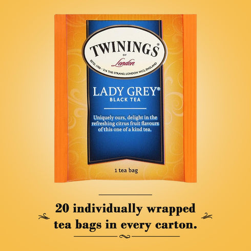 20 Count (Pack 3) Twinings Lady Grey Tea - A Fresh, Uplifting Black Tea with Orange Peel, Lemon Peel, and Natural