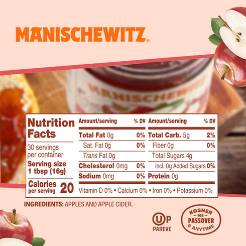17oz (2 Pack) Manischewitz Apple Butter, | Smooth & Sweet Spread, Great for Sauces & Glazes, No Sugar Added