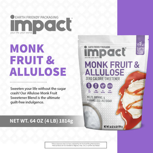 4lb Impact - Monk Fruit Allulose Sweetener, Crystallized Blend Sugar Substitute - Zero Calorie Low-Carb Essential