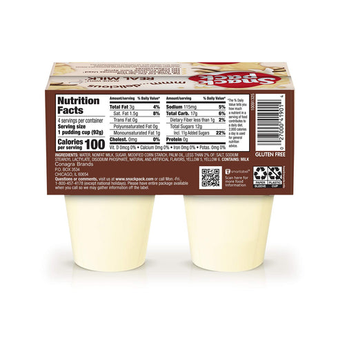 Snack Pack 3.25 oz., 4-Count (Pack 12) Vanilla Flavored Pudding Cups