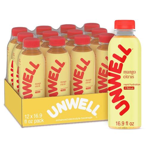 Unwell Hydration Electrolyte Drink For Rapid Hydration + Focus Mango Citrus, 12