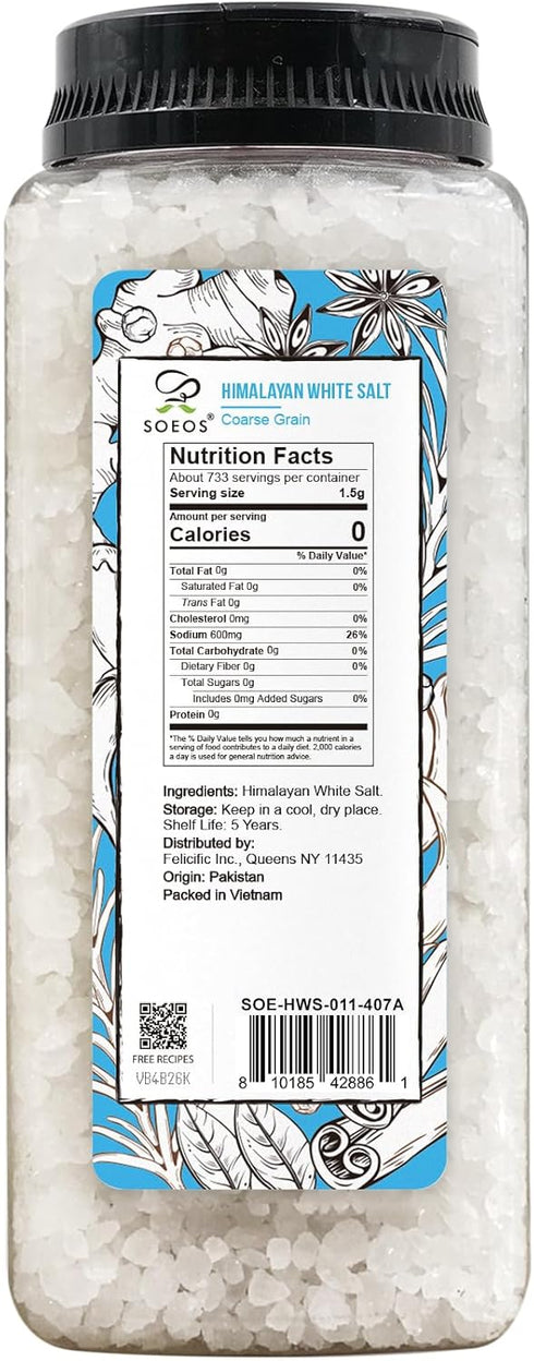 39 oz (2.4 lb) 1100g, Soeos Himalayan White Salt, Coarse Grain, Natural Cooking and Finishing Salt, deal for Seasoning
