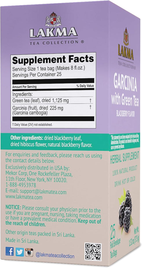 Lakma Garcinia Cambogia Green Tea with Blackberry, 25 Tea Bags