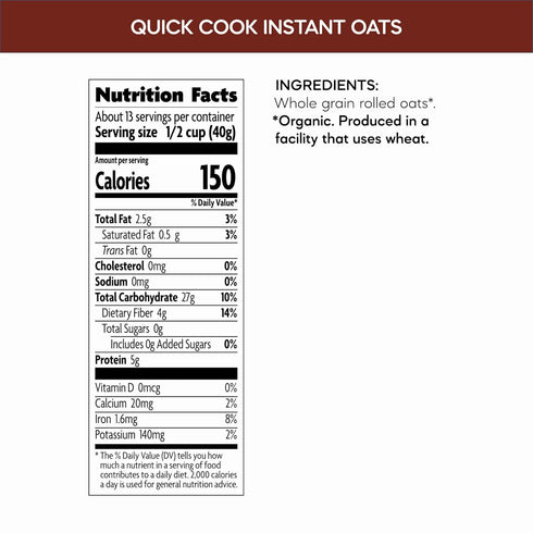 18 oz (Pack 1), Nature's Path Organic Quick Cook Instant Oatmeal, of Non-GMO