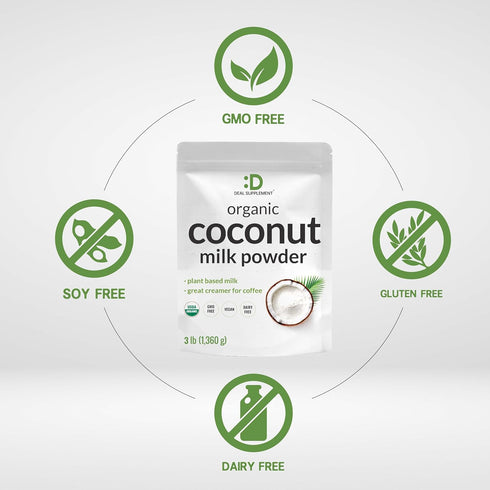 DEAL SUPPLEMENT 3lbs Unsweetened Organic Coconut Milk Powder, Dairy Free Creamer Alternative Sugar Free Raw Flavor Rich