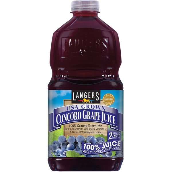 Langers 100% USA Grown Juice, Concord Grape, 64 Fl Oz (Pack of