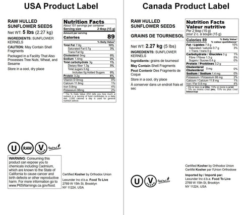 5 Food to Live Sunflower Seeds, Pounds Non-GMO Verified, Kernels, No Shell, Kosher, Raw, Vegan, Sirtfood, Bulk
