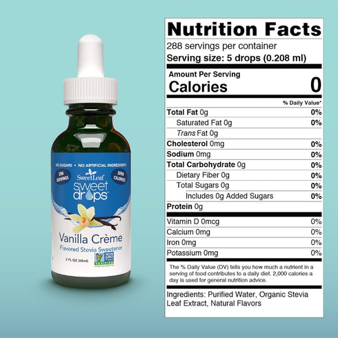 Sweet Drops Stevia Liquid Sweet Drops - Vanilla Creme Flavored, Zero-Calorie, Sugar-Free Syrup Alternative, 2 Fl Oz