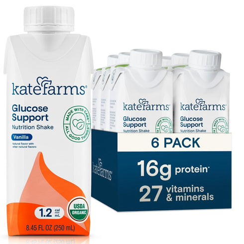 KATE FARMS Organic 1.2 Glucose Support Shake, Vanilla, 16g Protein, 27 Vitamins