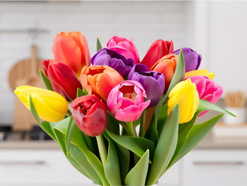15 Stargazer Barn Stem Rainbow Tulips Bouquet Mothers Day Flowers for Mom Fresh Flower Delivery, Farm Fresh, Hand-Tied