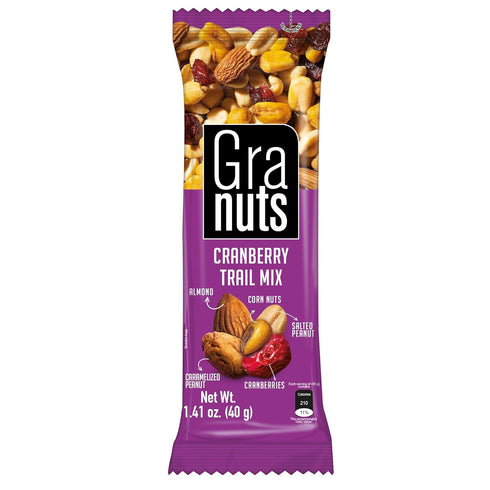 1.76 Oz (12 Packs) Granuts Cranberry Trail Mix | Caramelized Peanuts | Crunchy Corn Nuts + Almonds | Soft Cranberries |