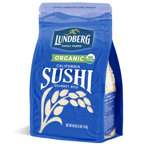 Lundberg Organic Sushi Rice, Sticky White Japanese-Style California-Grown Short Grains, 64 Oz
