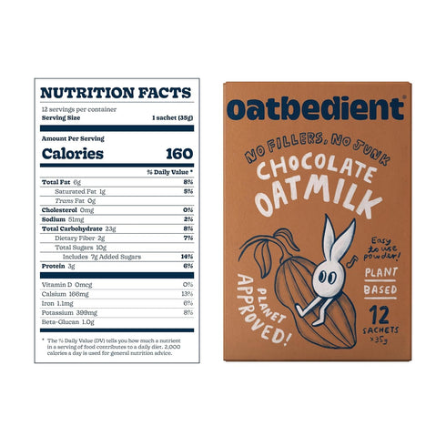 10 oz 12 Oatbedient Chocolate Oat Milk Powder, Sachets, Non-Dairy Milk Powder, NGMO, Vegan, No Preservatives, Lactose