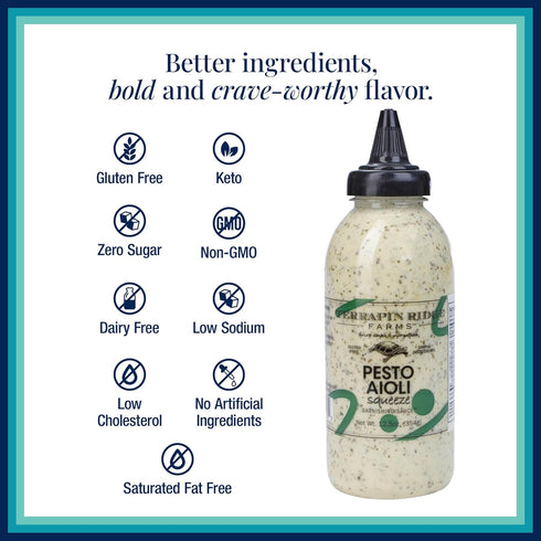 12.5 oz Terrapin Ridge Farms Pesto Aioli Garnishing Sauce Bright Basil & Garlic Flavor Perfect for Grilled Chicken