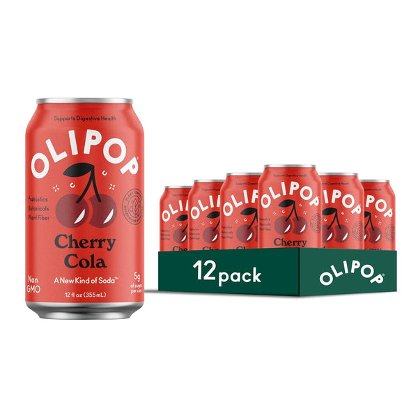 OLIPOP Prebiotic Soda Pop, Cherry Cola, Pantry Pack Packed with Prebiotics, Fiber,