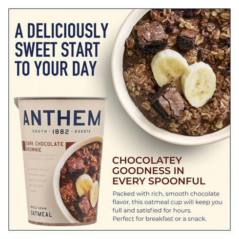 Anthem Dark Chocolate Brownie Instant Oatmeal Cup-Enjoy High-Protein Oatmeal Cups with Rich Chocolate Flavor-Ideal