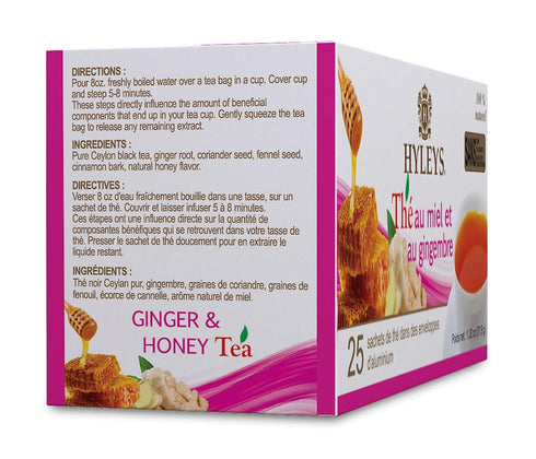 Hyleys Wellness Ginger & Honey Black Tea - Natural Digestive Support with 25 Pure Ceylon Tea Bags