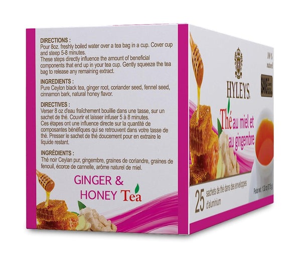Hyleys Wellness Ginger & Honey Black Tea - Natural Digestive Support with 25 Pure Ceylon Tea Bags