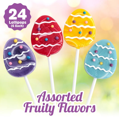 24 Count, Easter Eggs Lollipops with Natural Colors Individually Wrapped Candy Pops, Egg Shaped Lollipops For Baskets