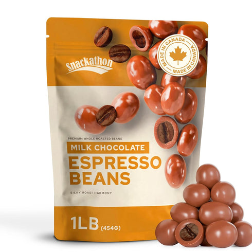 Snackathon Milk Chocolate Covered Espresso Beans Bulk, 1 lb Resealable Snack Pack,