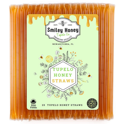 Smiley Honey 100% Tupelo Honey Straws, Raw, Pure and Unfiltered Honey, Single