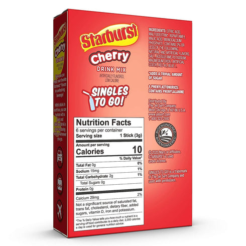 0.59 OZ, 6 (Pack 16) Starburst Cherry Singles To Go Drink Mix, CT