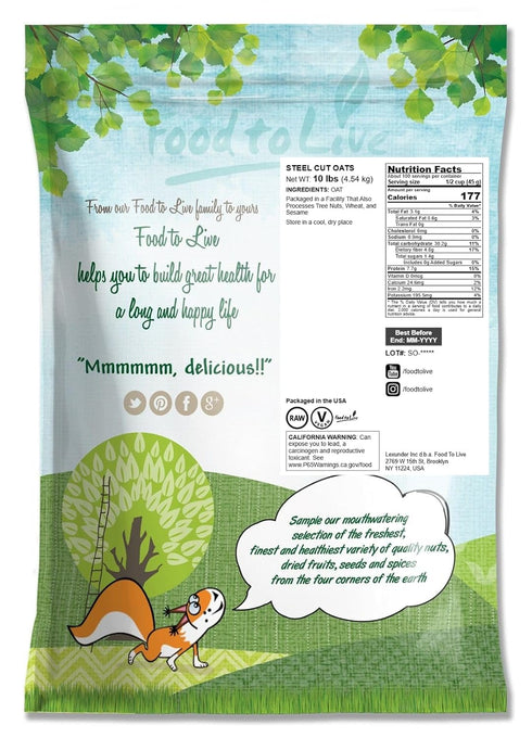 10 100% Food to Live Steel Cut Oats, Pounds - Whole Grain Irish Oats, Quick and Easy Cooking Oatmeal, Hearty