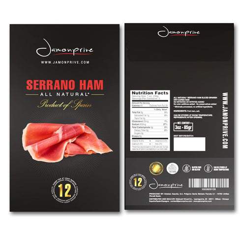 (3oz) (3 oz Pack 1 Spanish Serrano Ham Sliced Dry-Cured - Spanish Jamon Serrano with NO Nitrates or Nitrites all
