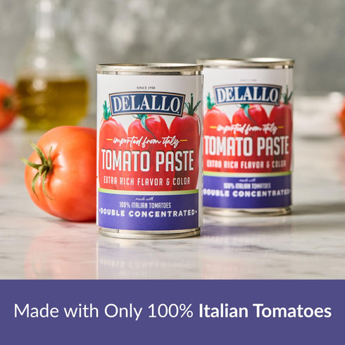 100% 4.9 oz (6 Pack) DeLallo Imported Italian Tomato Paste, Made with Only Vine-Ripened Tomatoes, Super Thick