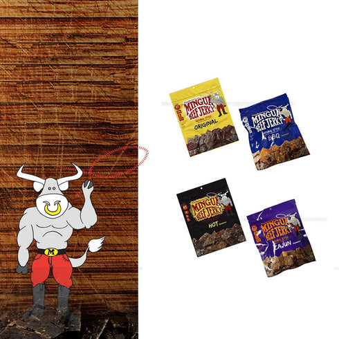 Pack- 100% 3.5 Oz Mingua Beef Jerky Sampler US Beef Without Nitrites - Four Bags
