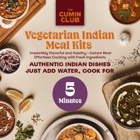 Pack 3 The Cumin Club Indian Meal Kit - Paneer Tikka Masala, Methi Matar Malai, Dal Makhani - Instant Meals Effortless